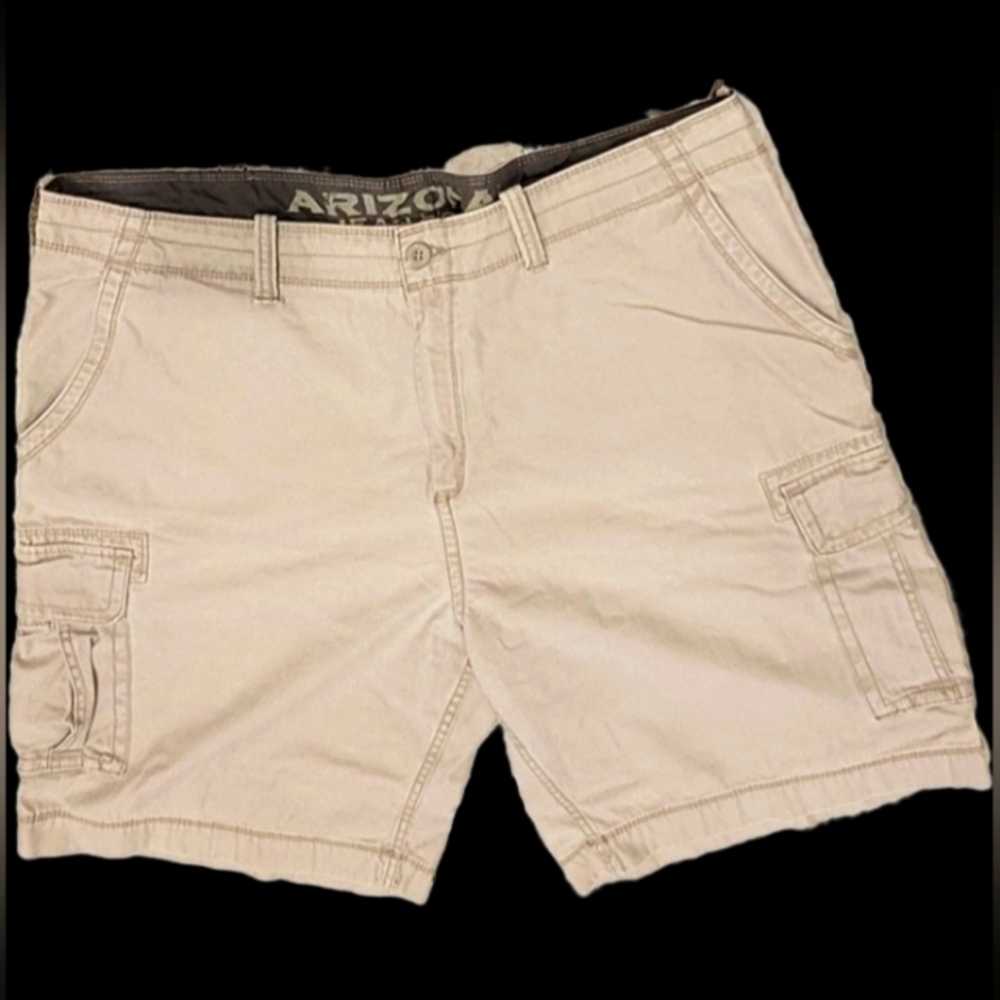 Arizona Jean Co Men's Tan Flat Front 6 Pocket Big & Tall Cargo Shorts 46x10